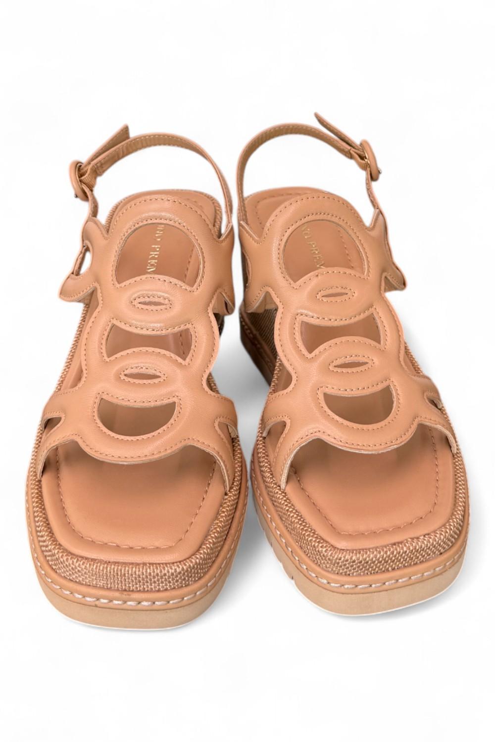 Sandalo cerchi pelle naturale zeppa 90 Bruno Premi<BR/> 