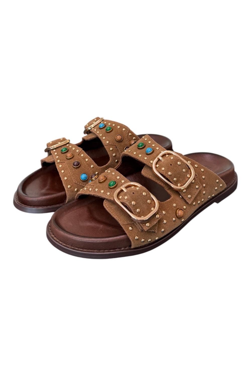 Ciabatta perline suede sigaro Inuovo<BR/> 