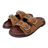 Ciabatta perline suede sigaro Inuovo<BR/> 