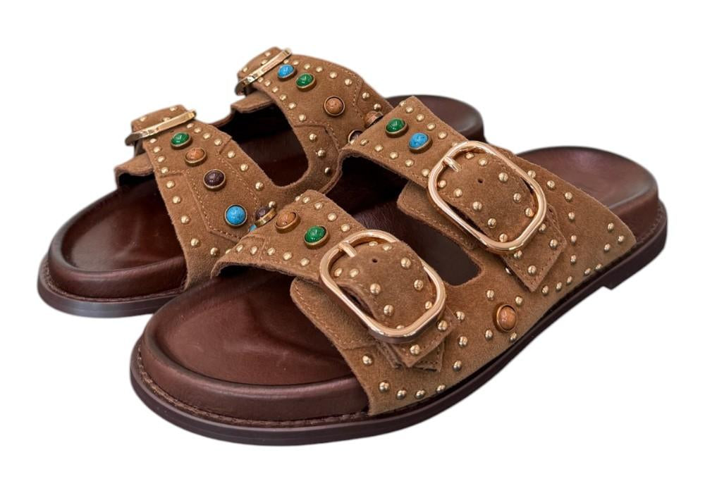 Ciabatta perline suede sigaro Inuovo<BR/> 