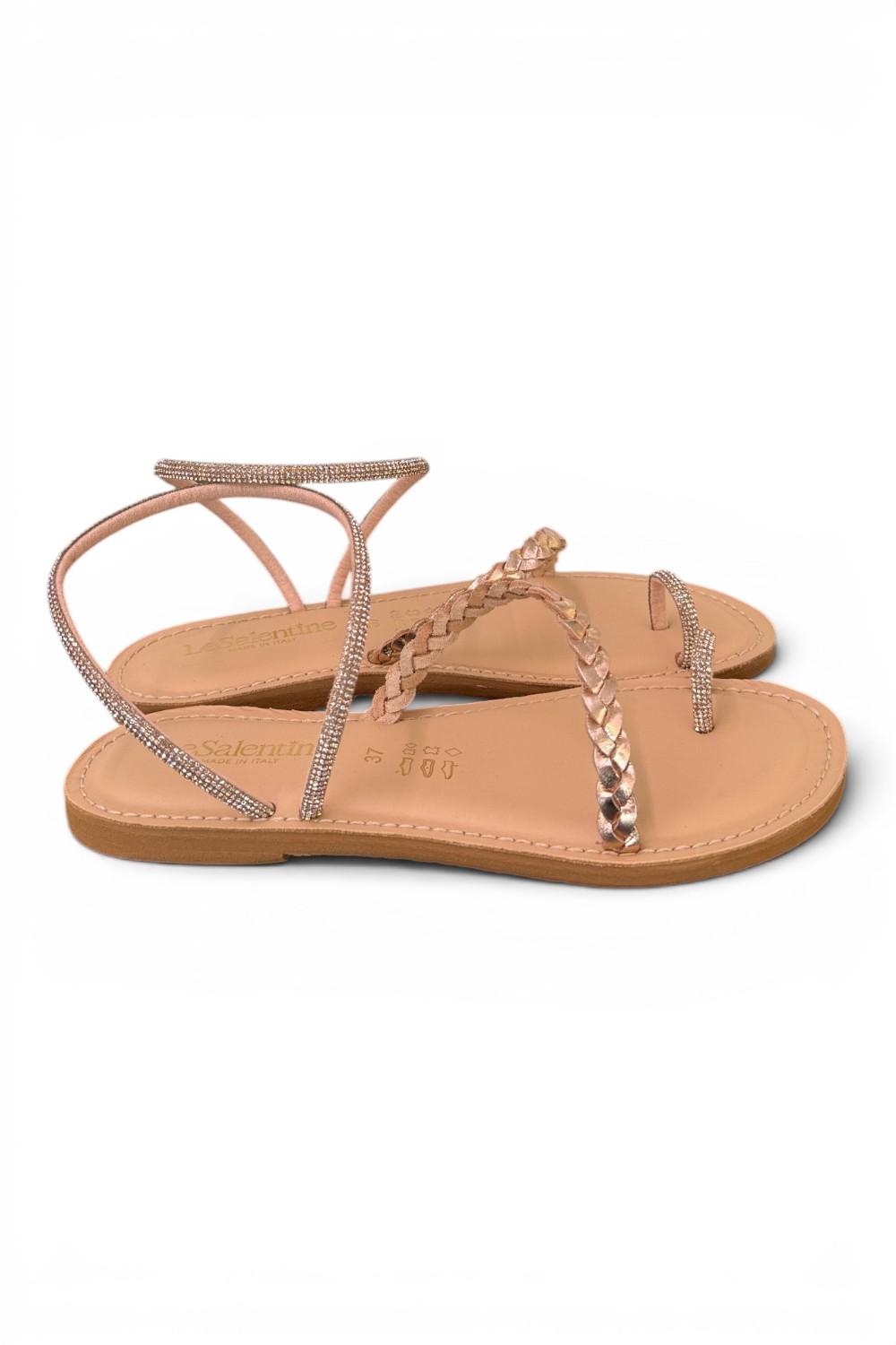 Sandalo infradito strass e treccia rame Le Salentine 