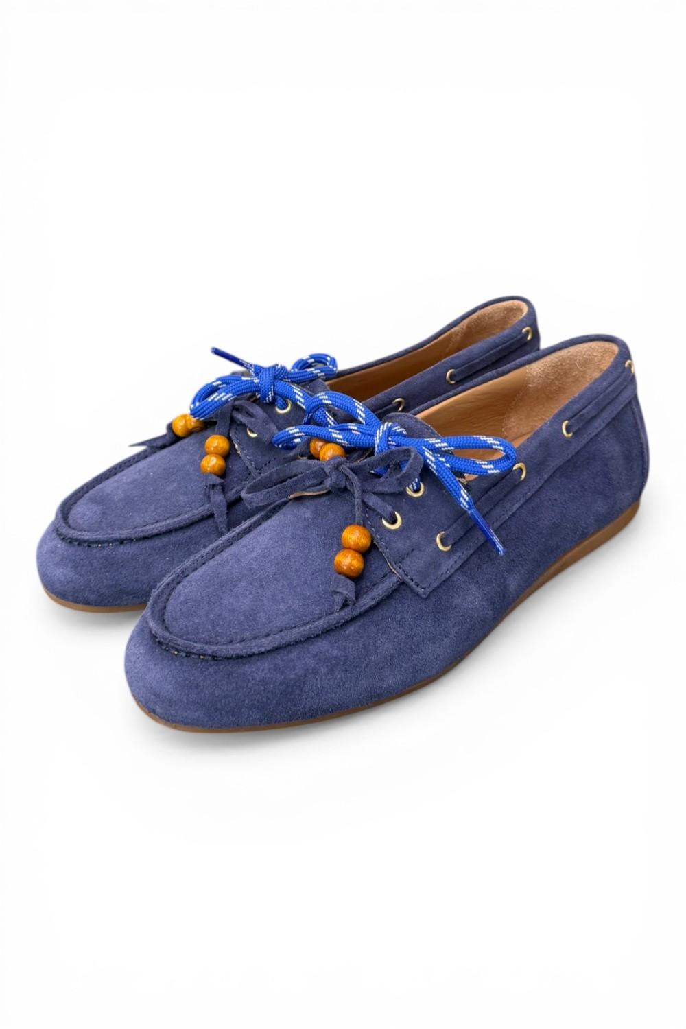 Scarpa barca suede bluette Antica Bottega<BR/> 
