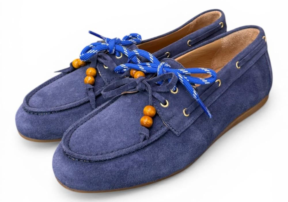 Scarpa barca suede bluette Antica Bottega<BR/> 