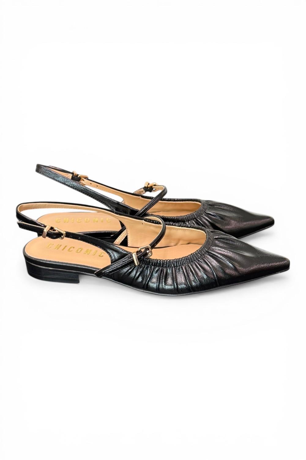 Slingback flat arricciata  nera Chiconic 