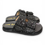 Ciabatta fasce pelle intrecciata nera Coral Bluw 
