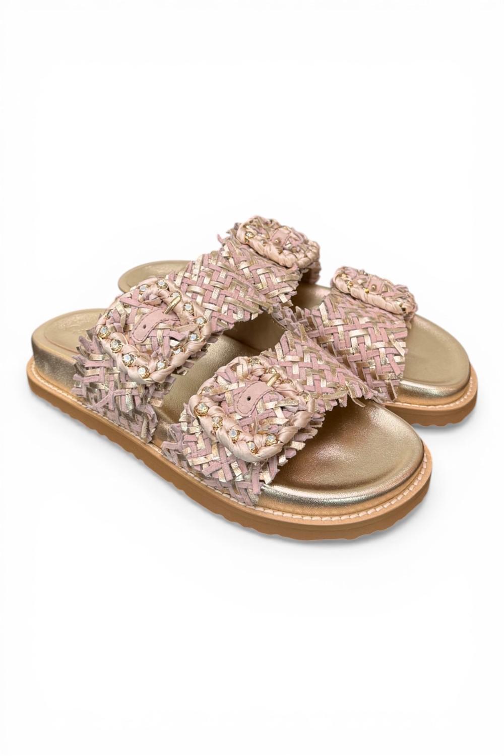 Ciabatta fasce pelle intrecciata oro/rosa  Coral Bluw 