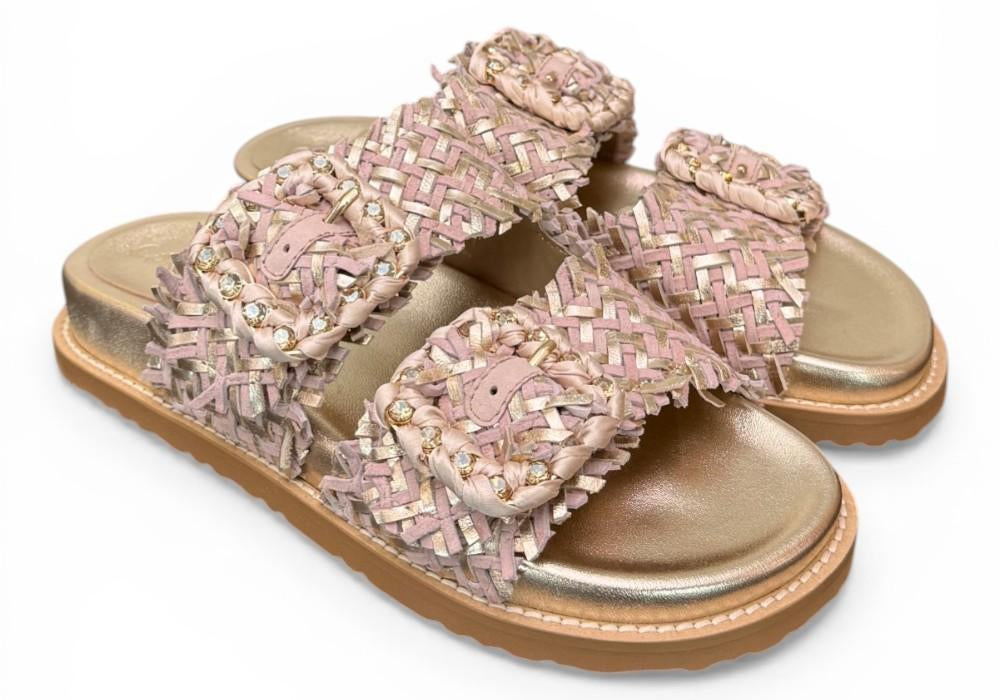 Ciabatta fasce pelle intrecciata oro/rosa  Coral Bluw 