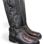 Stivale biker 3/4 fibbie pelle nera Angelica 