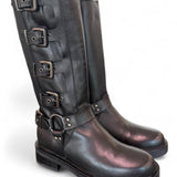 Stivale biker 3/4 fibbie pelle nera Angelica 