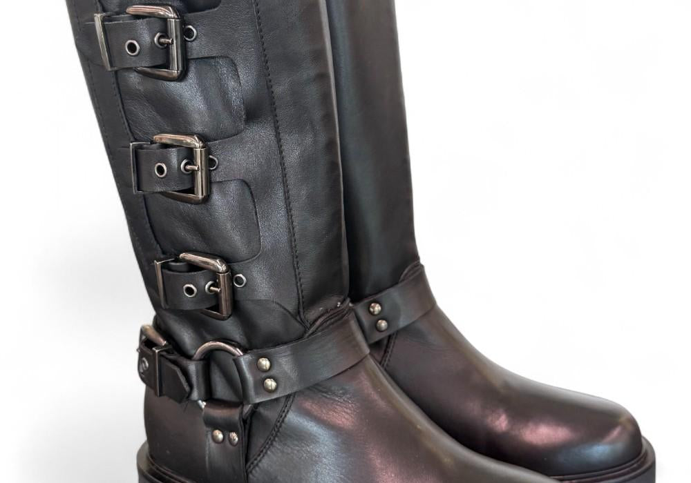 Stivale biker 3/4 fibbie pelle nera Angelica 